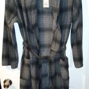 Goodfellow & Co Black and Gray Trench Coat with Classic Plaid